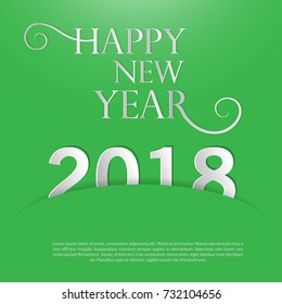 Happy New Year 2018.Template for cards and greetings.Christmas celebration. Green and White.