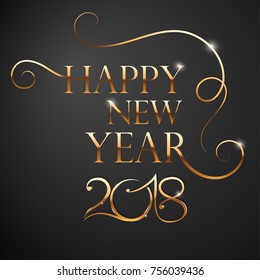 Happy New Year 2018.Template for cards and greetings.Christmas celebration. Gold.