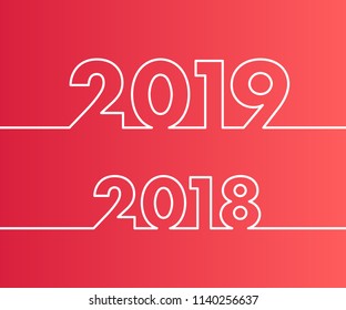 Happy New Year 2019 and 2018 background. Calendar design typography vector illustration. Year number with outline digits.