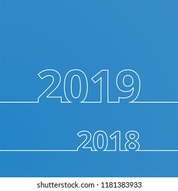 Happy New Year 2019 and 2018 background. Calendar design typography vector illustration. Year number with outline digits. 2018 is leaving and 2019 comes. Stock vector illustration