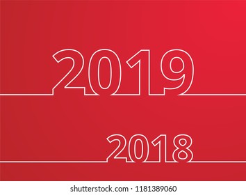 Happy New Year 2019 and 2018 background. Calendar design typography vector illustration. Year number with outline digits. 2018 is leaving and 2019 comes. Stock vector illustration