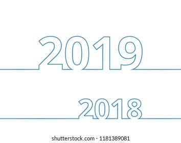 Happy New Year 2019 and 2018 background. Calendar design typography vector illustration. Year number with outline digits. 2018 is leaving and 2019 comes. Stock vector illustration