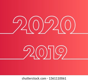 Happy New Year 2019 and 2020 background. Calendar design typography vector illustration. Year number with outline digits.