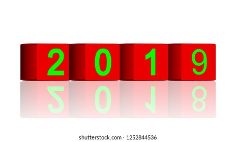 Happy New Year 2019. 3d cube. Changing counting numbers, vector