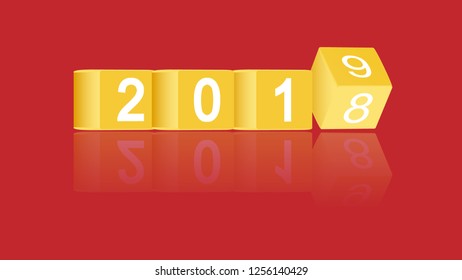 Happy New Year 2019. 3d cube. Changing counting numbers, vector