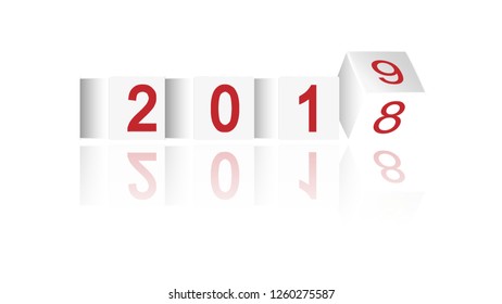 Happy New Year 2019. 3d cube. Changing counting numbers, vector