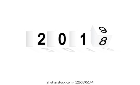 Happy New Year 2019. 3d cube. Changing counting numbers, vector