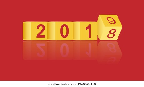Happy New Year 2019. 3d cube. Changing counting numbers, vector