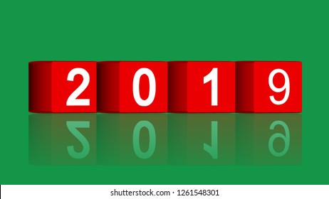 Happy New Year 2019. 3d cube. Changing counting numbers, vector
