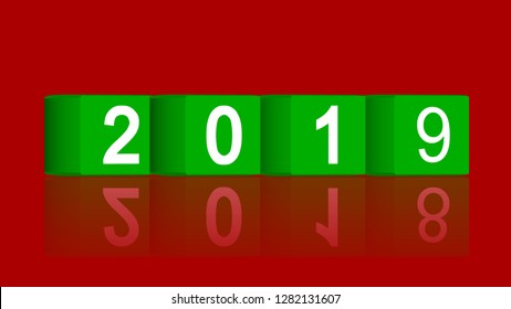Happy New Year 2019. 3d cube. Changing counting numbers, vector