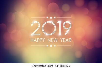 Happy new year 2019 with abstract bokeh and lens flare pattern in vintage color style background