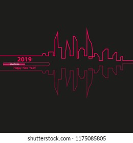 Happy new year 2019 with with an Abstract City Skyline with Loading Bar. Vector