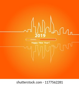 Happy new year 2019 with with an Abstract City Skyline with Loading Bar. Vector