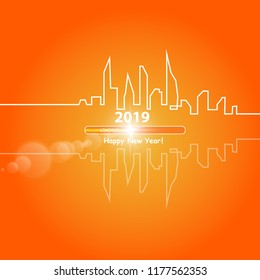 Happy new year 2019 with with an Abstract City Skyline with Loading Bar. Vector