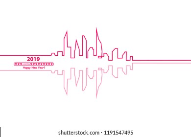 Happy new year 2019 with with an Abstract City Skyline with Loading Bar. Vector