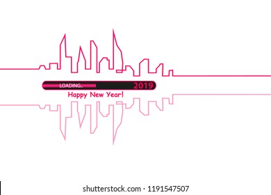 Happy new year 2019 with with an Abstract City Skyline with Loading Bar. Vector