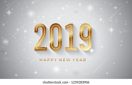 Happy New Year 2019. Abstract creative vector greeting illustration with golden number.