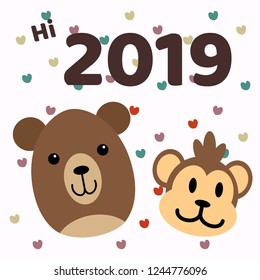 Happy New Year 2019 animals