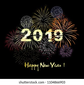 Happy new year 2019 with background fireworks