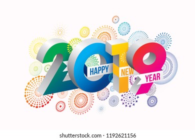 Happy new year 2019 background. Vector illustration of Colorful fireworks. 