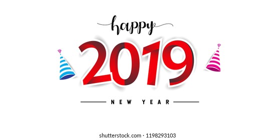 Happy New Year 2019 background decoration. Greeting card design template with colorful confetti. new year celebration