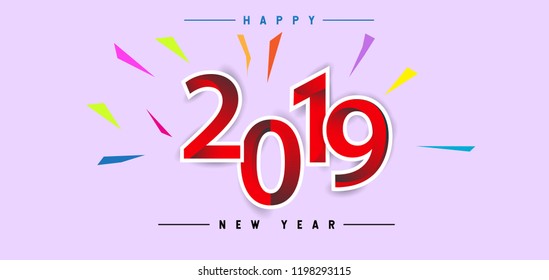 Happy New Year 2019 background decoration. Greeting card design template with colorful confetti. new year celebration