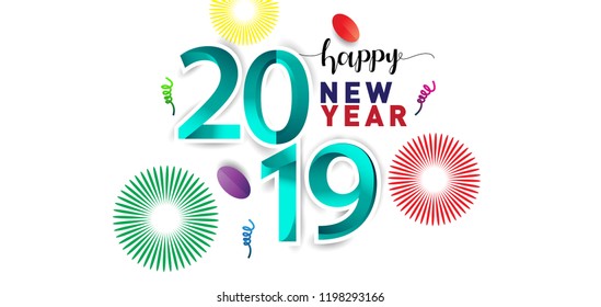 Happy New Year 2019 background decoration. Greeting card design template with colorful confetti. new year celebration