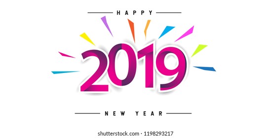 Happy New Year 2019 background decoration. Greeting card design template with colorful confetti. new year celebration