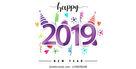 Happy New Year 2019 background decoration. Greeting card design template with colorful confetti. new year celebration