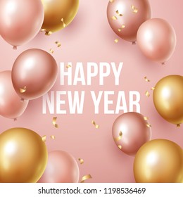 Happy New Year 2019 Background With Floating Party Balloons. Vector Illustration