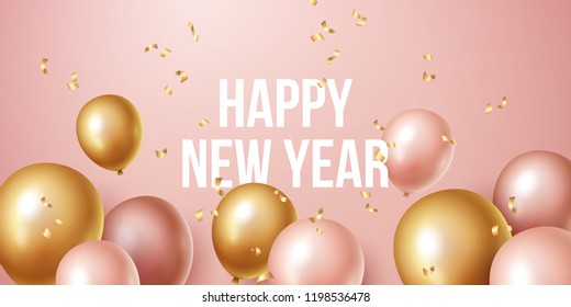 Happy new year 2019 background with floating party balloons. Vector illustration