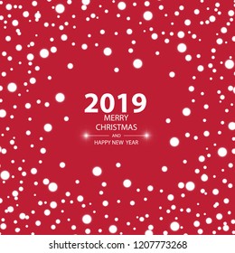 Happy new year 2019 background with snow, vector illustration.