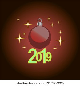 Happy New Year 2019 background with Christmas ball and stars