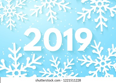 Happy New Year 2019 background. Snowflakes cut out of paper. Merry Christmas and Happy New Year. Template for your design. Vector illustration. EPS 10