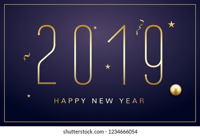 Happy New Year 2019 background. Golden typography flyer luxury christmas and New Year 2019 greeting card invitation.
