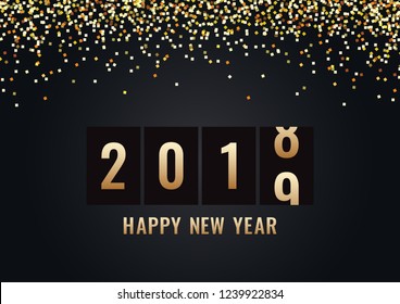 Happy New Year 2019 background. Celebration with golden fireworks luxury, modern style. Vector Illustration