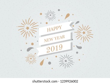 Happy New Year 2019 background. Celebration with golden fireworks luxury, modern style. Vector Illustration