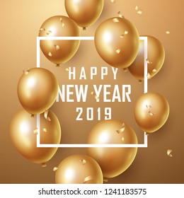 Happy new year 2019 background with floating party balloons. Vector illustration