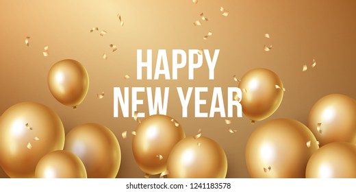 Happy new year 2019 background with floating party balloons. Vector illustration