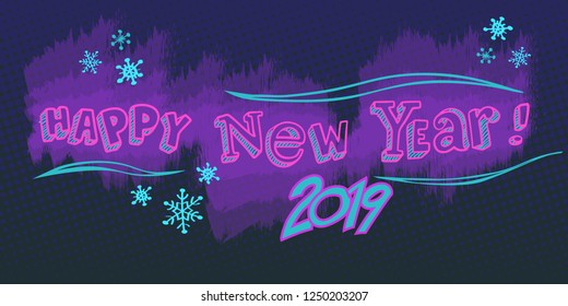 Happy new year 2019 background. Pop art retro vector illustration kitsch vintage