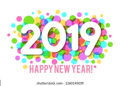 Happy New Year 2019 background with multicolored confetti. Vector