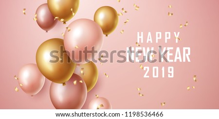 Happy new year 2019 background with floating party balloons. Vector illustration