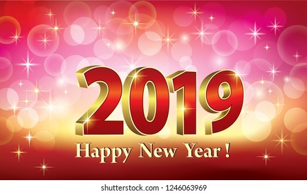 Happy New Year 2019. Banner with a date on a bright glowing background. Vector illustration