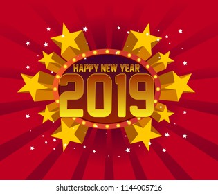 happy new year 2019, beautiful greeting card background or banner with star party theme.  design illustration