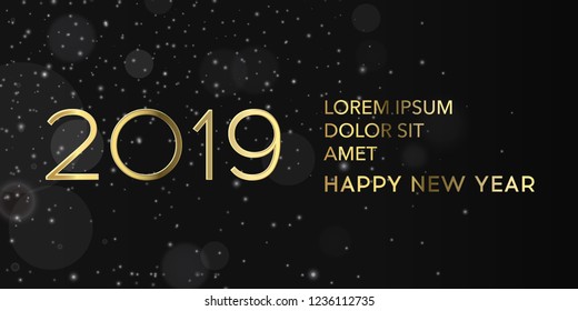 Happy new year 2019 beautiful gold banner. Holiday premium background, eps10