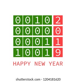 happy new year 2019, binary code style vector greeting card