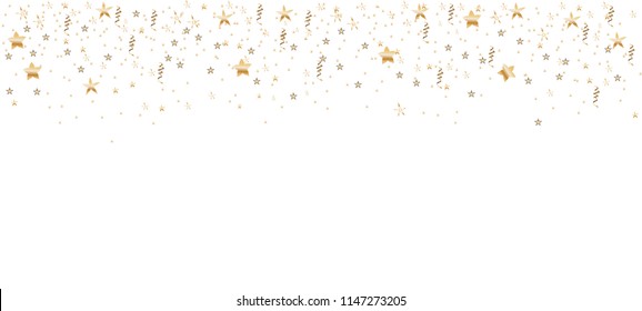 Happy New Year 2019. Bright and festive greeting card, golden confetti. 