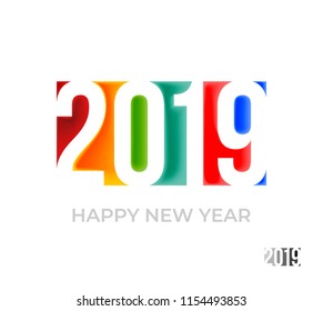 Happy New Year 2019. Brochure design template. Cover of business diary for 2019 with wishes. Design for greeting poster and cards, calendars, site, business card. Isolated vector illustration.