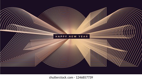 Happy New Year 2019 business greeting card. Modern vector illustration concept for background, greeting card, website banner, party invitation card, social media banner, marketing material.