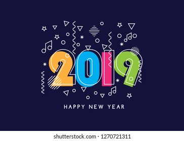 Happy New Year 2019 business greeting card. Vector illustration concept for background, party invitation card, website banner, social media banner, marketing material. - Vector 